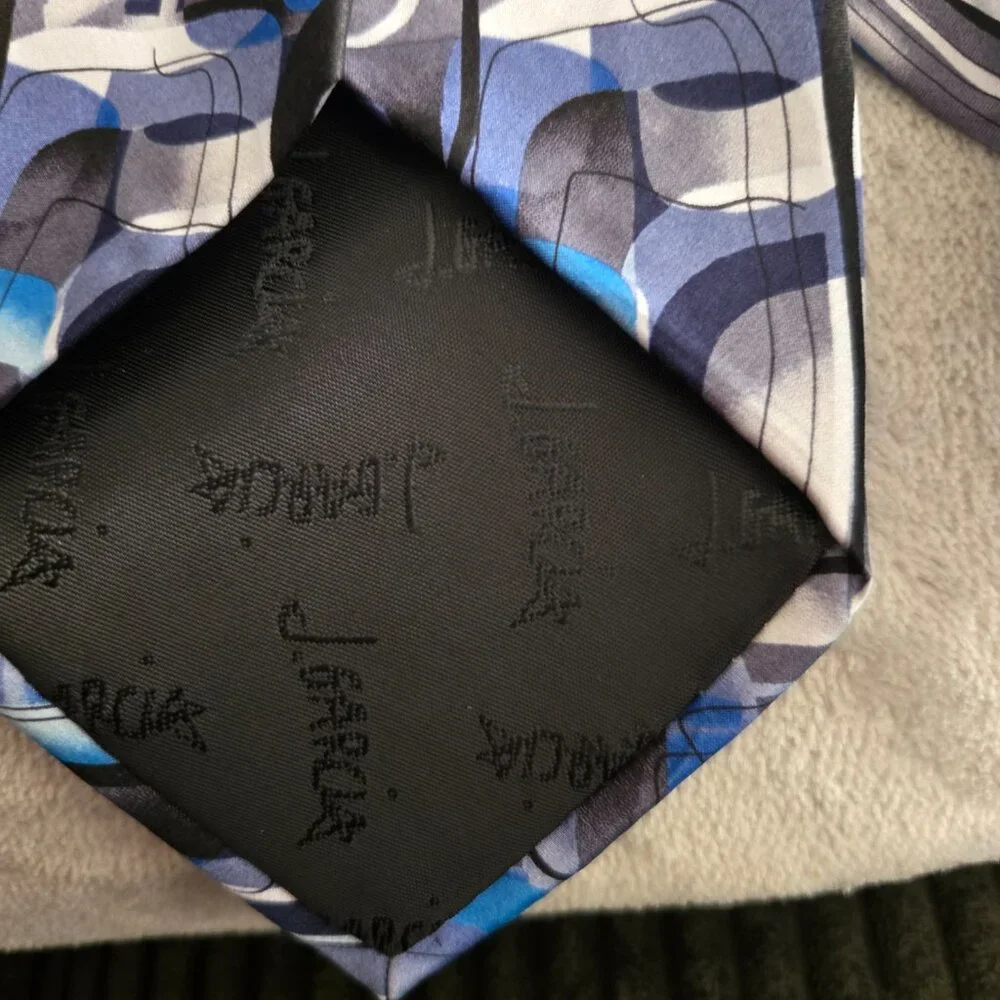 Jerry Garcia Neckwear Tie Blue Black Geometric Uncorrected Manuscript Silk